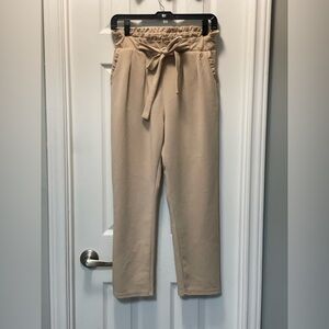 No Comment Beige Textured Pants with Tie-Large